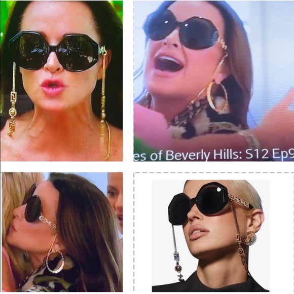 VERSACE RUNWAY HAVANA FRAMES WITH GOLD- TONE DETACHABLE CHAIN SUNGLASSES - Picture 2 of 16